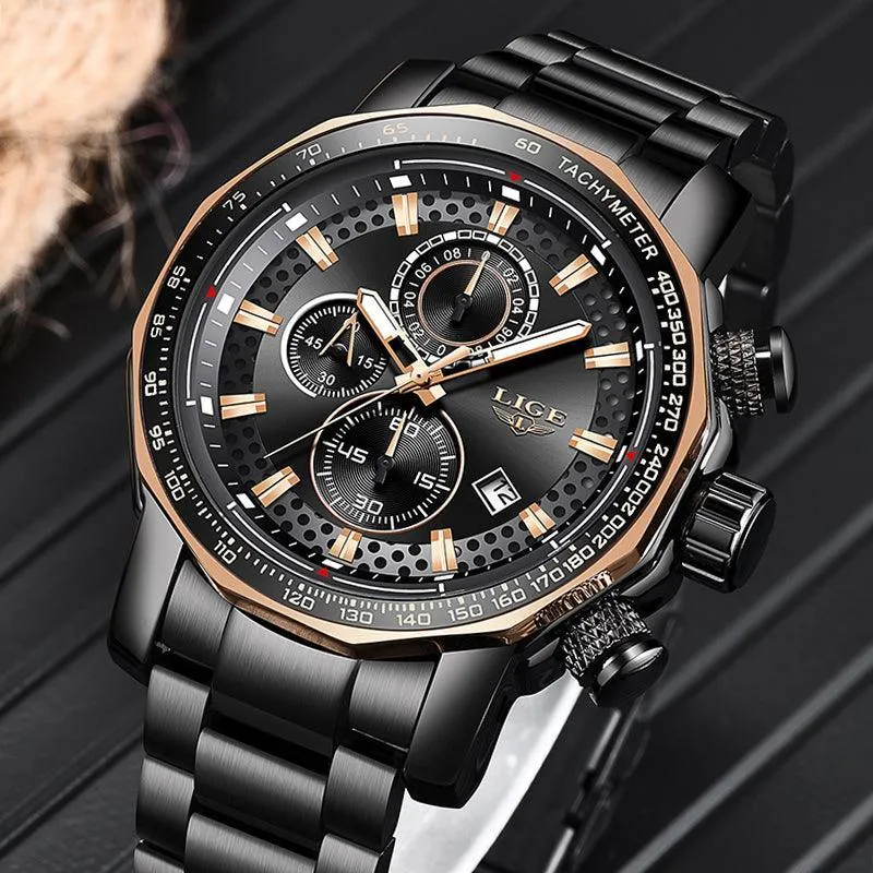 Great Gifts for Men -Famous Brand New Sport Chronograph Full Steel Quartz Waterproof Luxury Watch