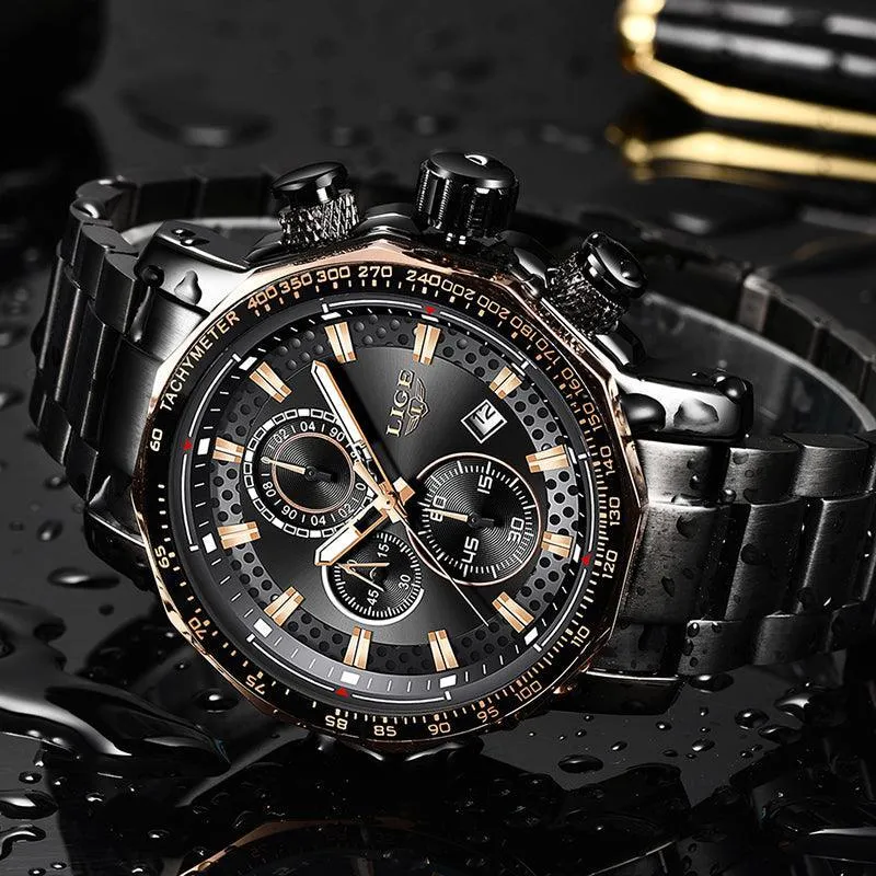 Great Gifts for Men -Famous Brand New Sport Chronograph Full Steel Quartz Waterproof Luxury Watch