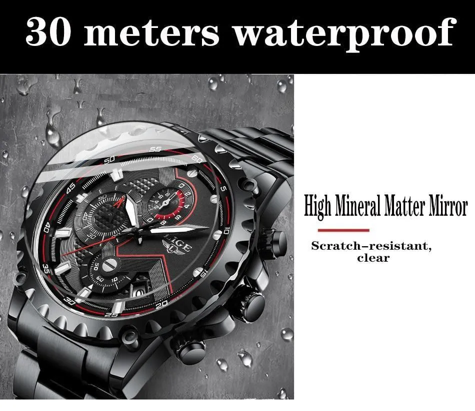 Great Gifts for Men - Top Luxury Brand Silver Stainless Steel 30m Waterproof Quartz Chronograph Watch