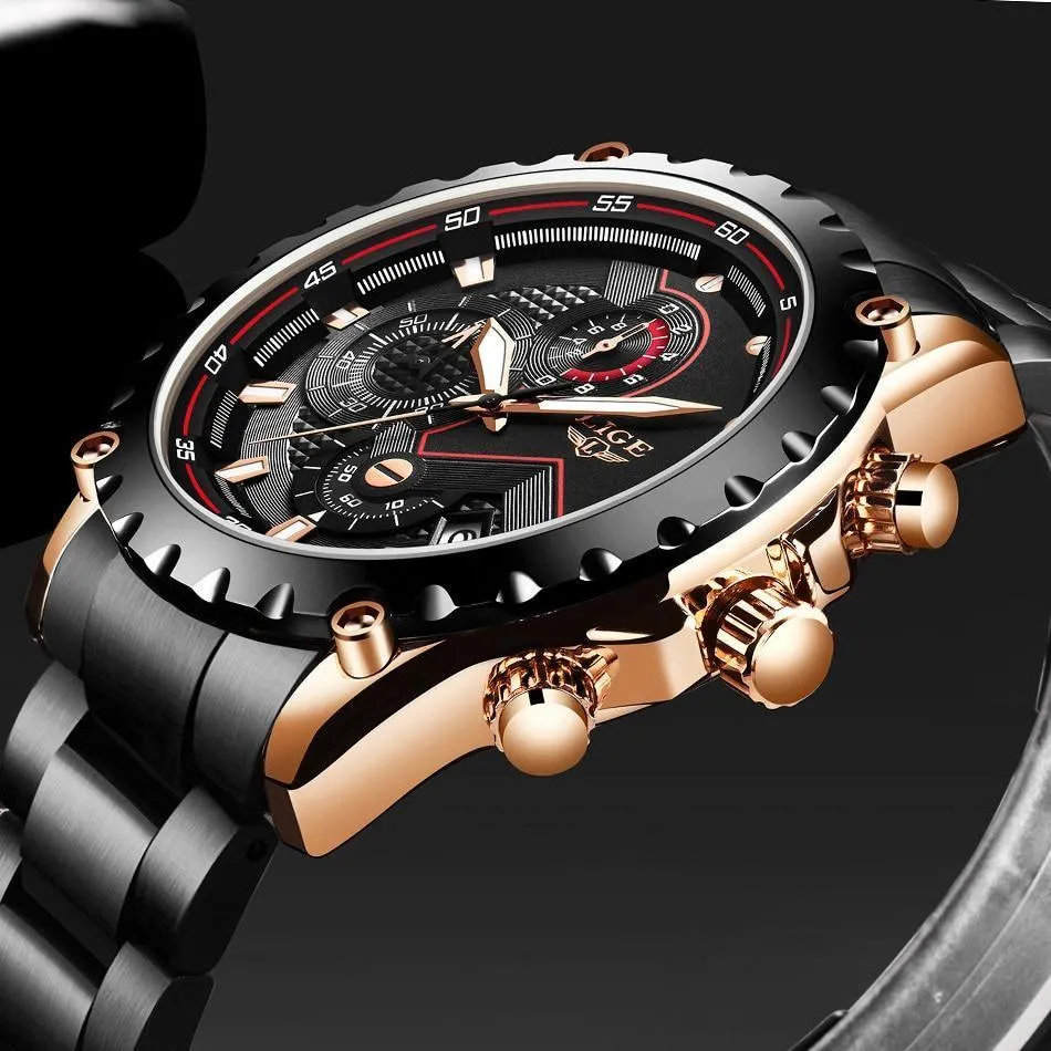 Great Gifts for Men - Top Luxury Brand Silver Stainless Steel 30m Waterproof Quartz Chronograph Watch