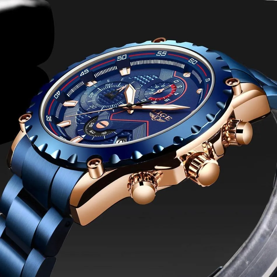 Great Gifts for Men - Top Luxury Brand Silver Stainless Steel 30m Waterproof Quartz Chronograph Watch