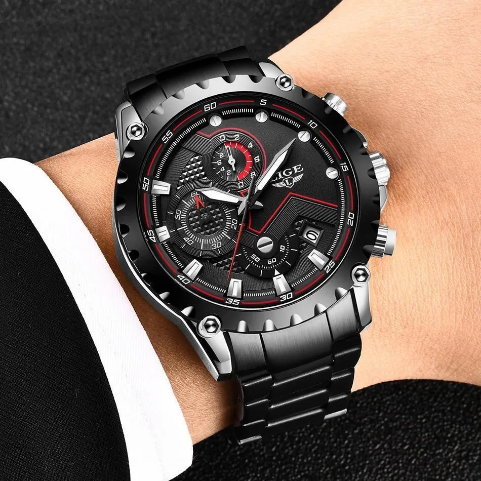 Great Gifts for Men - Top Luxury Brand Silver Stainless Steel 30m Waterproof Quartz Chronograph Watch