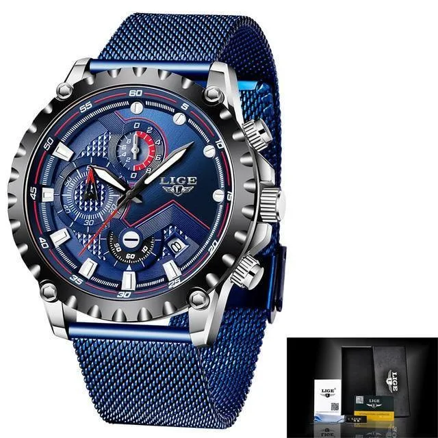 Great Gifts for Men - Top Luxury Brand Silver Stainless Steel 30m Waterproof Quartz Chronograph Watch