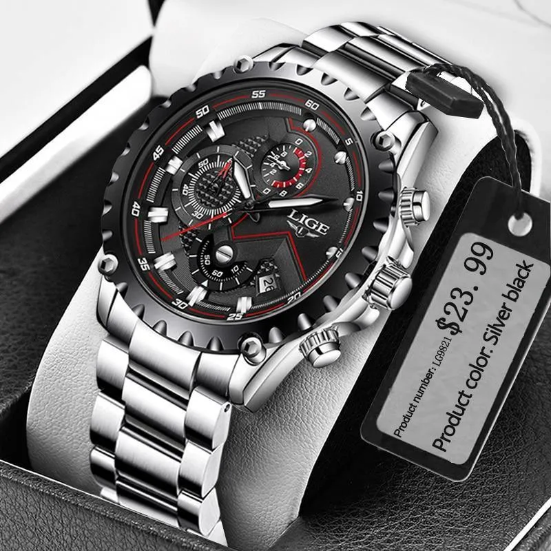 Great Gifts for Men - Top Luxury Brand Silver Stainless Steel 30m Waterproof Quartz Chronograph Watch