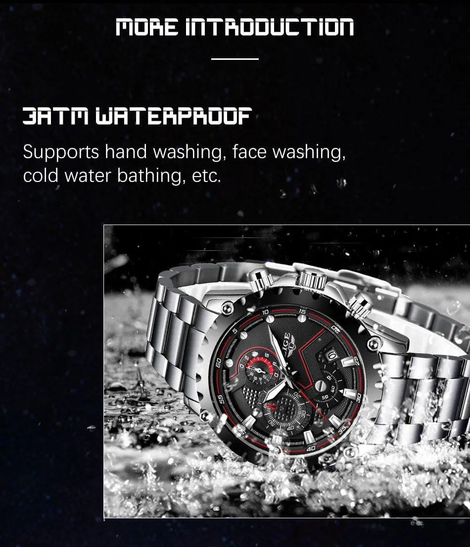 Great Gifts for Men - Top Luxury Brand Silver Stainless Steel 30m Waterproof Quartz Chronograph Watch