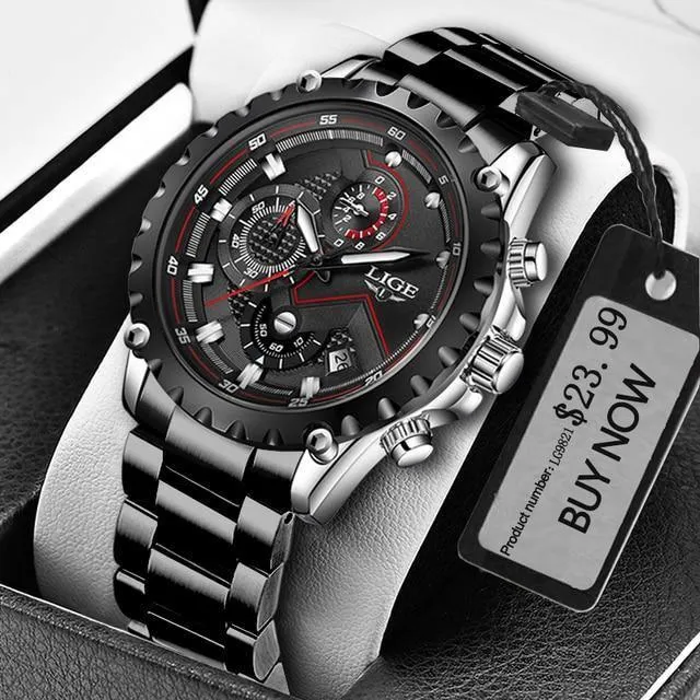 Great Gifts for Men - Top Luxury Brand Silver Stainless Steel 30m Waterproof Quartz Chronograph Watch