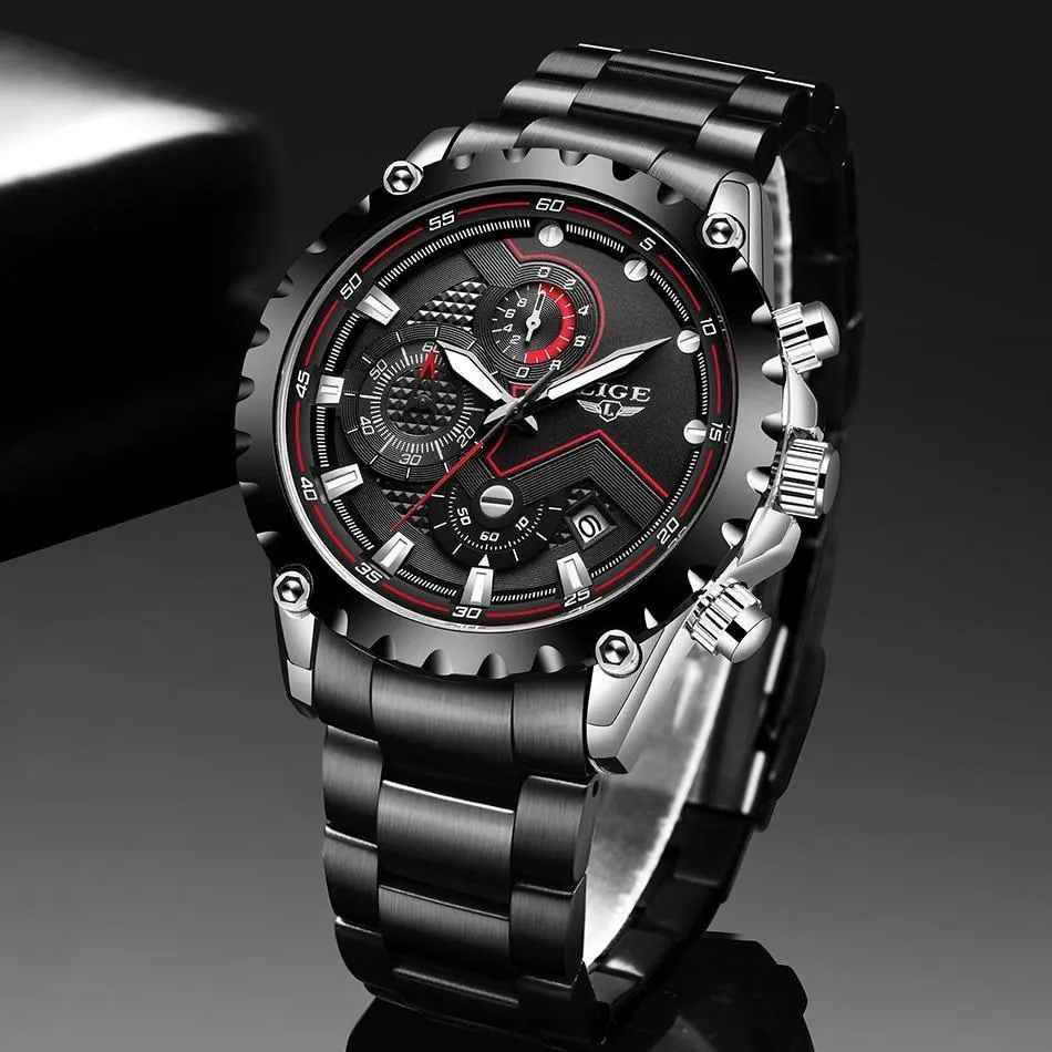 Great Gifts for Men - Top Luxury Brand Silver Stainless Steel 30m Waterproof Quartz Chronograph Watch