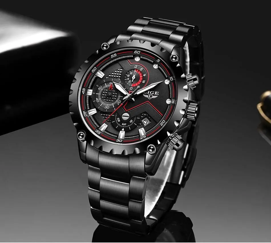 Great Gifts for Men - Top Luxury Brand Silver Stainless Steel 30m Waterproof Quartz Chronograph Watch