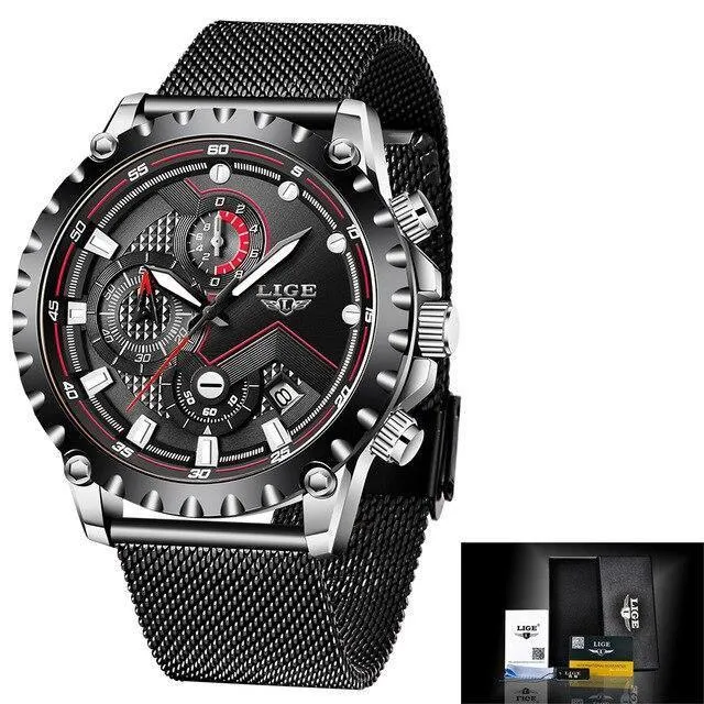 Great Gifts for Men - Top Luxury Brand Silver Stainless Steel 30m Waterproof Quartz Chronograph Watch