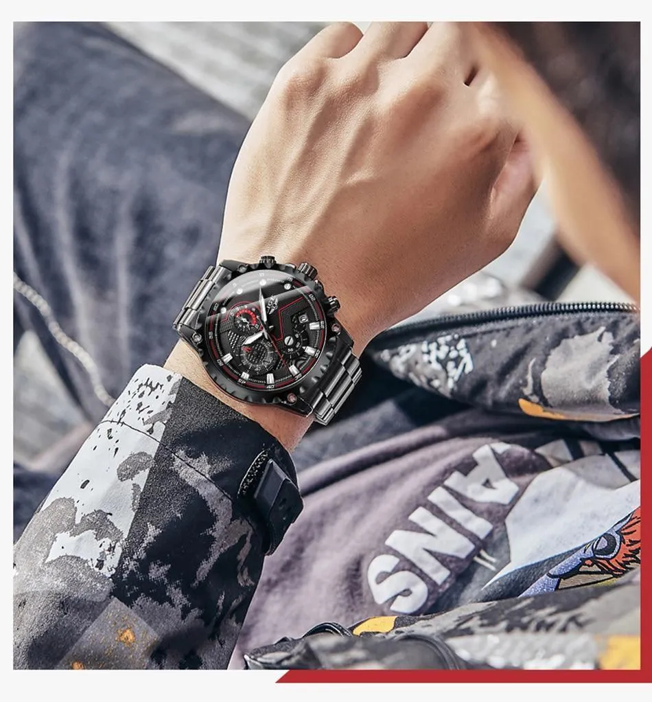 Great Gifts for Men - Top Luxury Brand Silver Stainless Steel 30m Waterproof Quartz Chronograph Watch