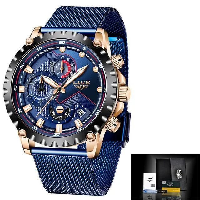 Great Gifts for Men - Top Luxury Brand Silver Stainless Steel 30m Waterproof Quartz Chronograph Watch