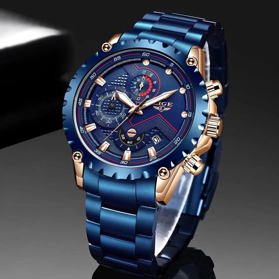 Great Gifts for Men - Top Luxury Brand Silver Stainless Steel 30m Waterproof Quartz Chronograph Watch
