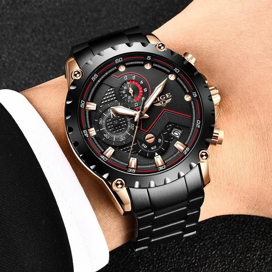 Great Gifts for Men - Top Luxury Brand Silver Stainless Steel 30m Waterproof Quartz Chronograph Watch