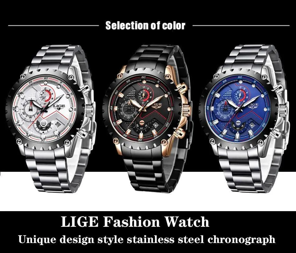 Great Gifts for Men - Top Luxury Brand Silver Stainless Steel 30m Waterproof Quartz Chronograph Watch