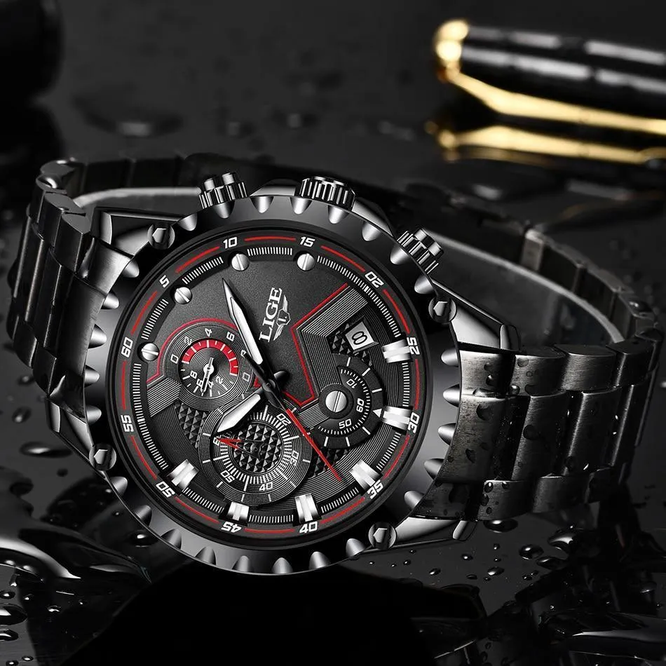 Great Gifts for Men - Top Luxury Brand Silver Stainless Steel 30m Waterproof Quartz Chronograph Watch