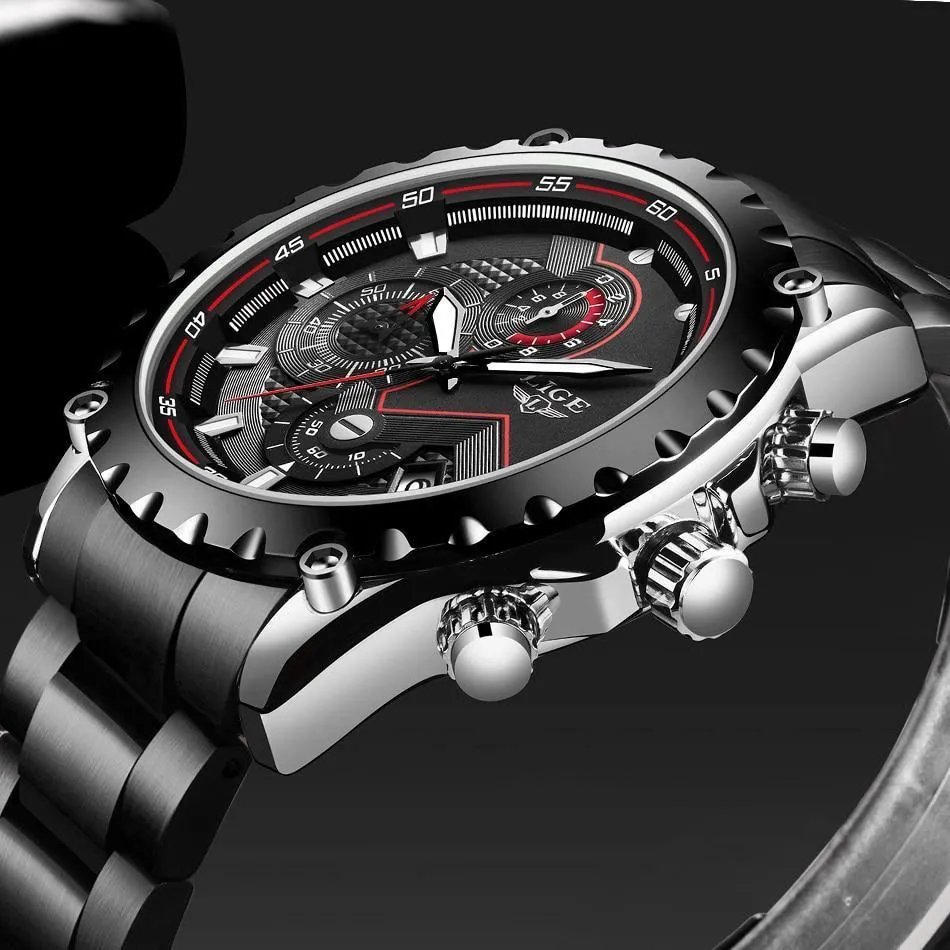 Great Gifts for Men - Top Luxury Brand Silver Stainless Steel 30m Waterproof Quartz Chronograph Watch