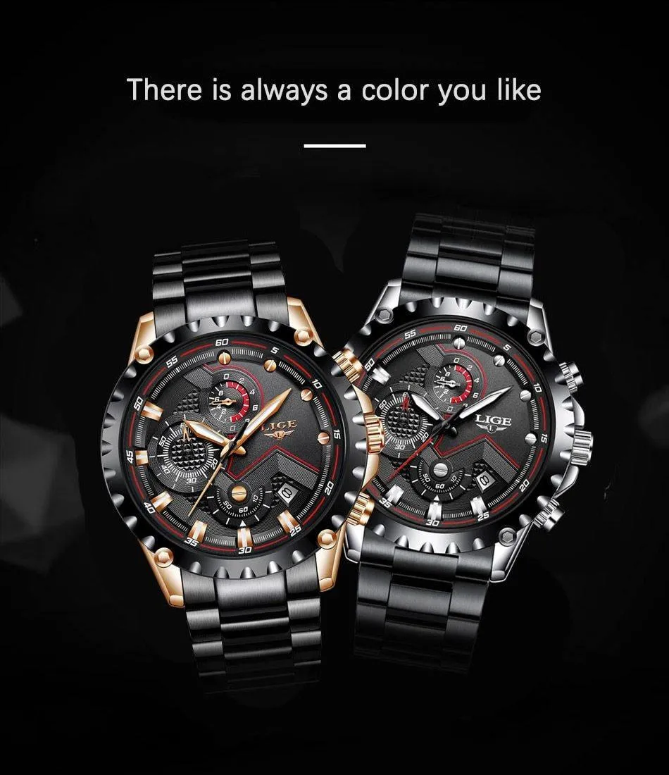 Great Gifts for Men - Top Luxury Brand Silver Stainless Steel 30m Waterproof Quartz Chronograph Watch