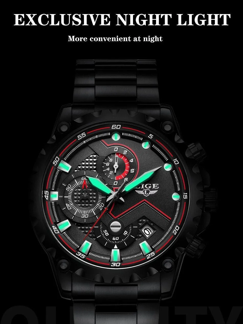 Great Gifts for Men - Top Luxury Brand Silver Stainless Steel 30m Waterproof Quartz Chronograph Watch