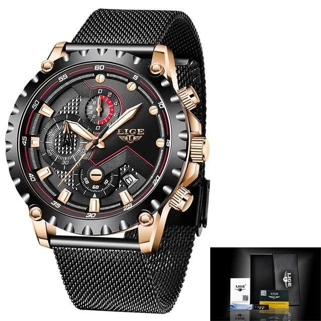 Great Gifts for Men - Top Luxury Brand Silver Stainless Steel 30m Waterproof Quartz Chronograph Watch