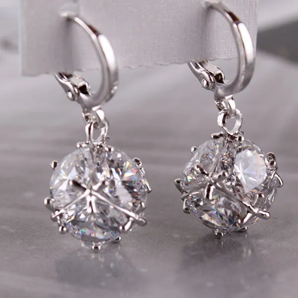 GULICX Fashion White/Gold-color Drop Earrings for Women Long Dangle Earing Crystal CZ Zircon Statement Wedding Ball Jewelry E304