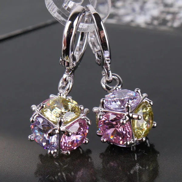 GULICX Fashion White/Gold-color Drop Earrings for Women Long Dangle Earing Crystal CZ Zircon Statement Wedding Ball Jewelry E304
