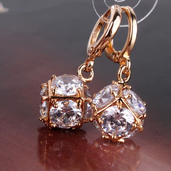 GULICX Fashion White/Gold-color Drop Earrings for Women Long Dangle Earing Crystal CZ Zircon Statement Wedding Ball Jewelry E304