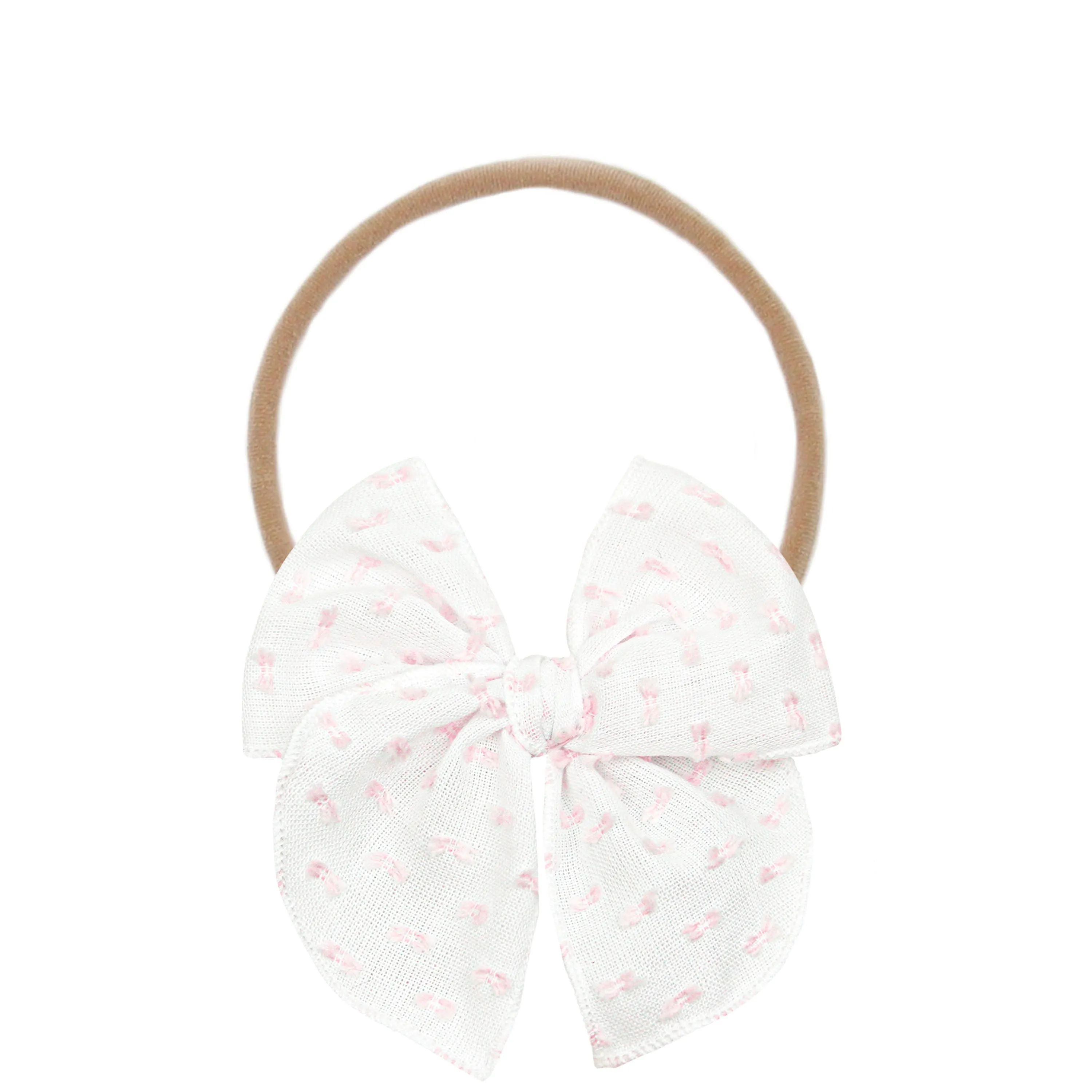 Heirloom Bow - Pink Swiss Dot Headband