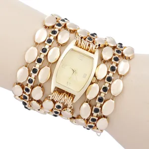 High Quality New Luxury Women Casual Watch Quartz gold Wristwatch Multilayer alloy strap Rhinestone Dress Watch clock hours