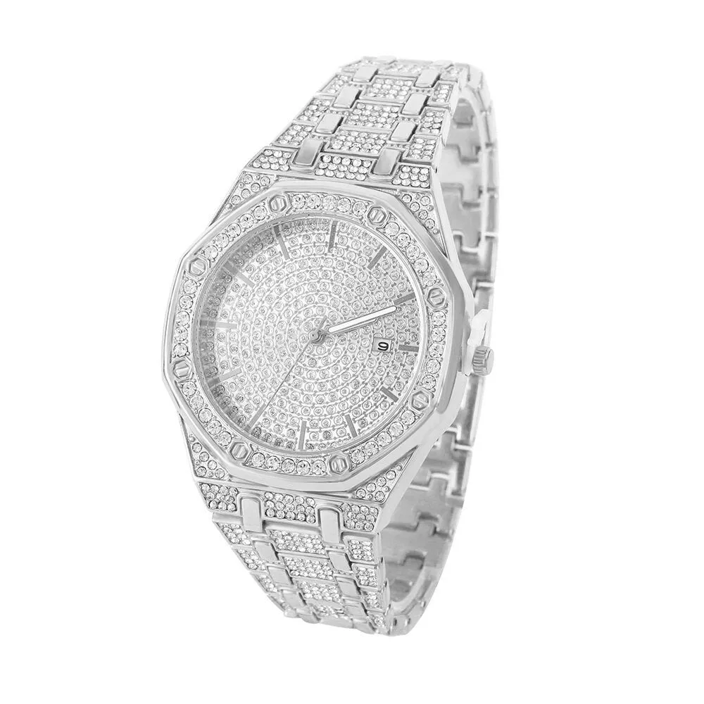 High Quality Rhinestone Paved Watch Bracelet Women Men