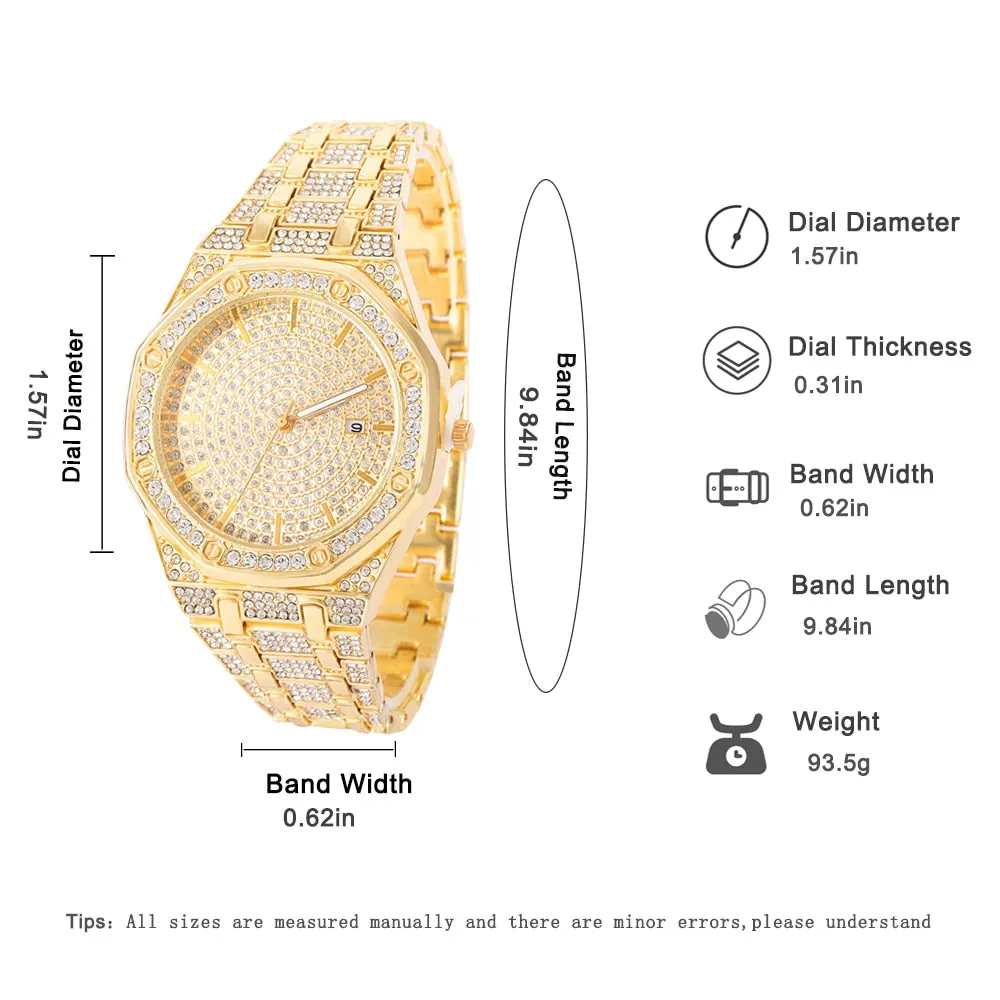High Quality Rhinestone Paved Watch Bracelet Women Men