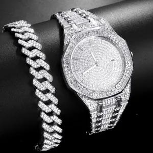 High Quality Rhinestone Paved Watch Bracelet Women Men