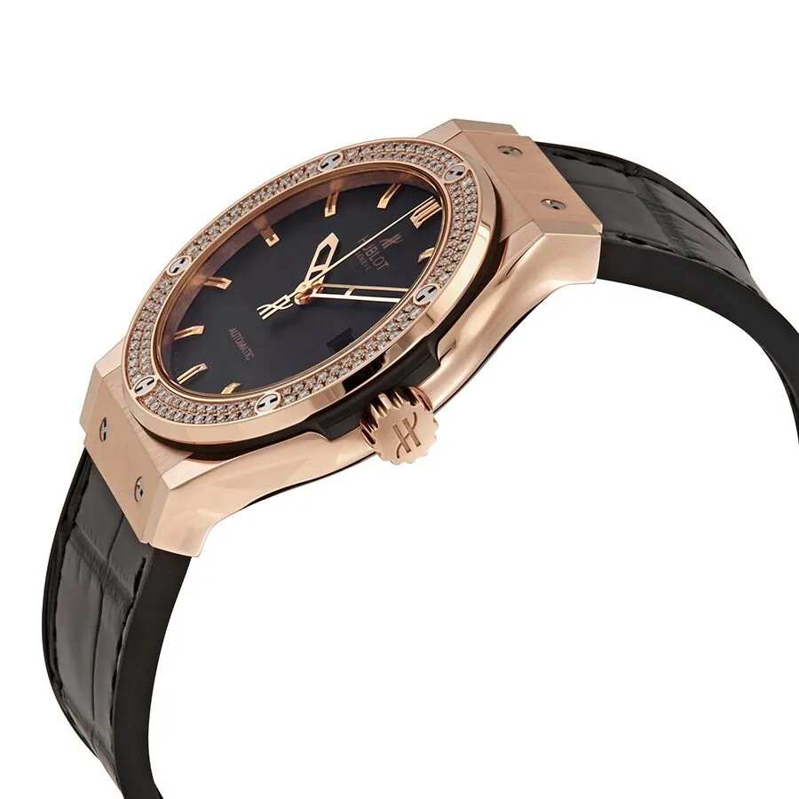 Hublot Classic Fusion Automatic Black Dial Men's 18kt Rose Gold Diamond Watch 542.OX.1180.LR.1104