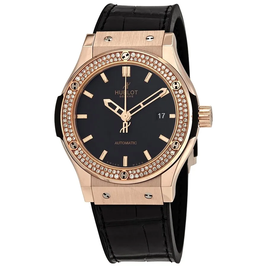 Hublot Classic Fusion Automatic Black Dial Men's 18kt Rose Gold Diamond Watch 542.OX.1180.LR.1104
