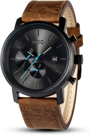 Infantry MDC Mens Black Watch Fashion, Chronograph Quartz Wrist Watches for Men, with Auto Date Waterproof, Genuine Leather Strap