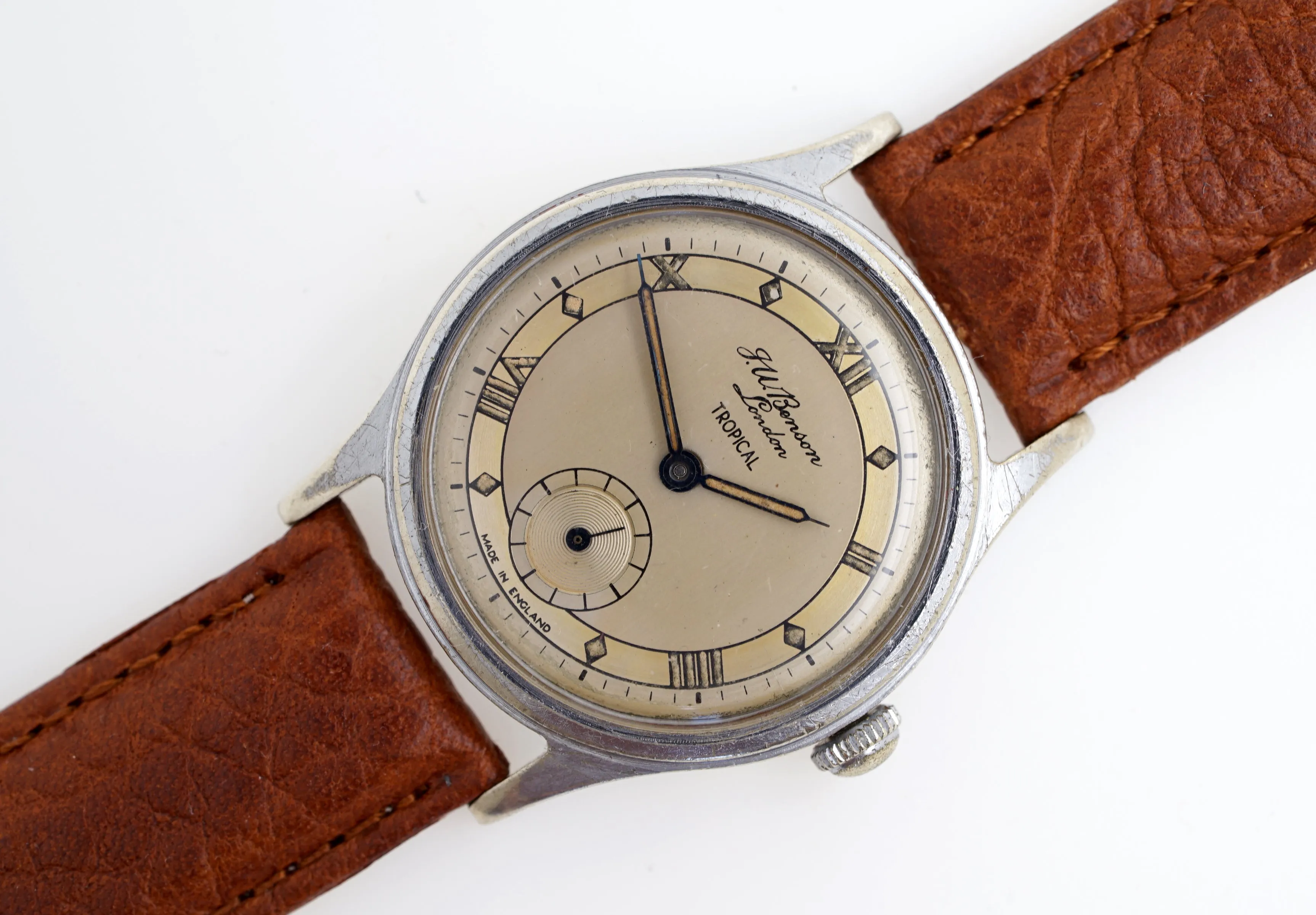 J W BENSON LONDON TROPICAL SMITHS ROMAN NUMERAL DIAL DENNISON AQUATITE CASE C 1950