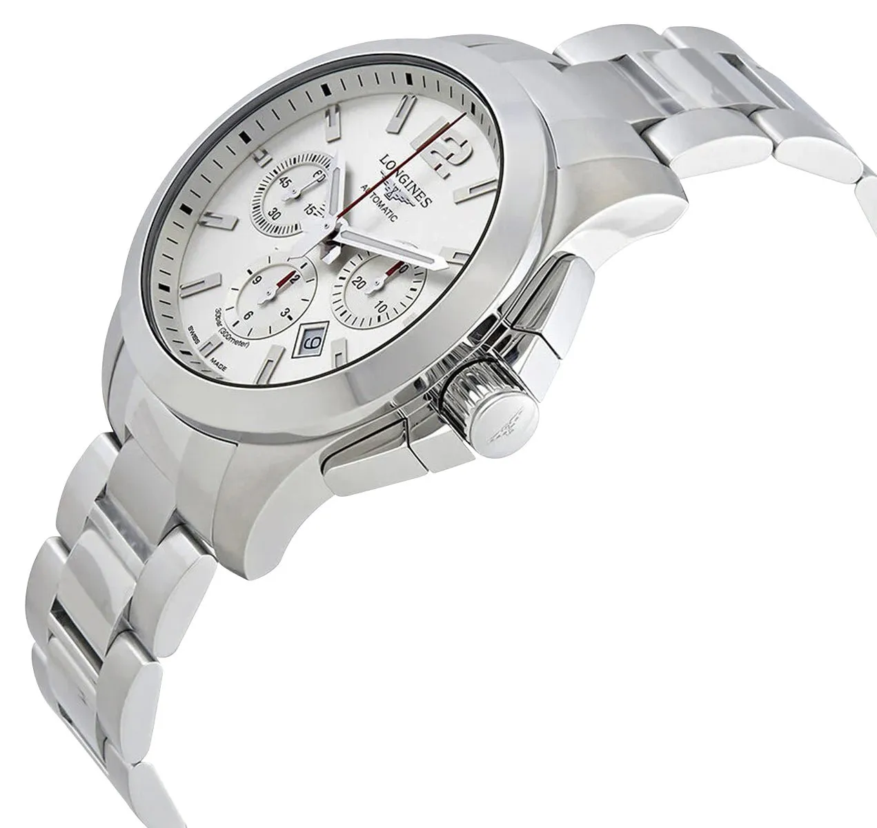 Longines Conquest Automatic Chronograph Stainless Steel Silver Dial Date Divers Mens Watch L3.801.4.76.6