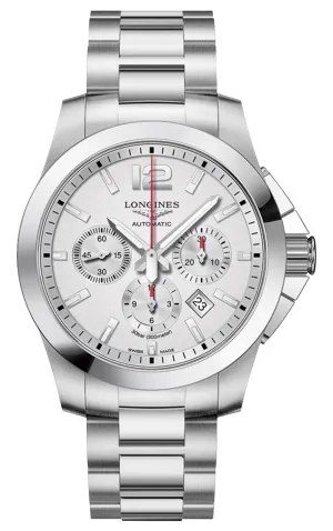 Longines Conquest Automatic Chronograph Stainless Steel Silver Dial Date Divers Mens Watch L3.801.4.76.6