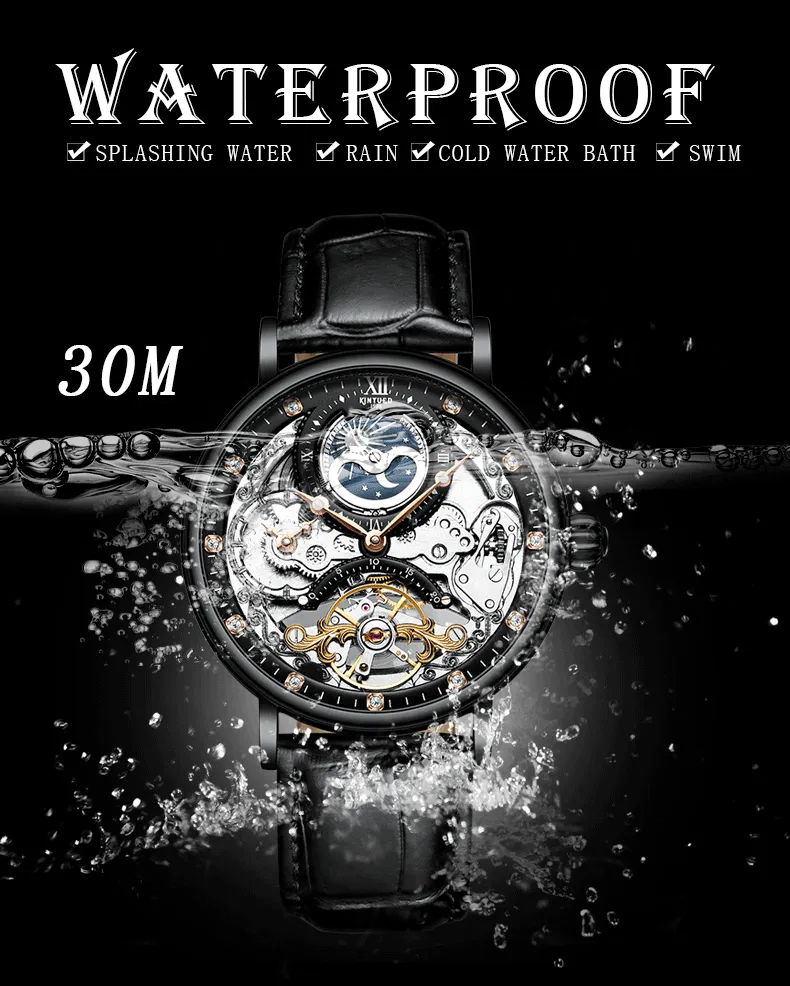 Luxury Leather Waterproof  Automatic Watch