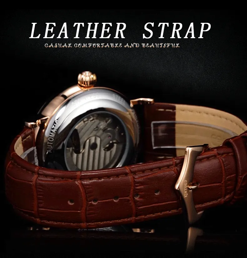 Luxury Leather Waterproof  Automatic Watch