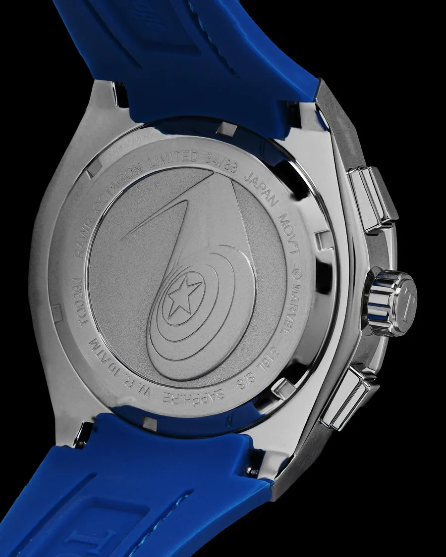 Marvel Captain America TQ023J-D1 (Silver) with Blue Red Crystal (Blue Leather with Silicone Strap)