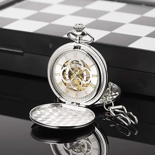 Mechanical Pocket Watches for Men, Lucky Dragon and Phoenix, Skeleton Pocket Watch with Chain