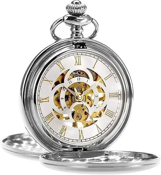 Mechanical Pocket Watches for Men, Lucky Dragon and Phoenix, Skeleton Pocket Watch with Chain