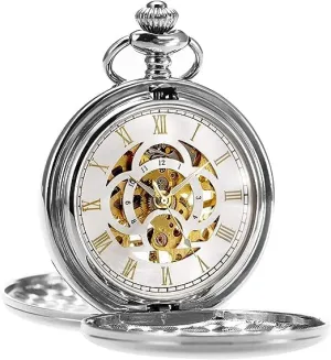 Mechanical Pocket Watches for Men, Lucky Dragon and Phoenix, Skeleton Pocket Watch with Chain