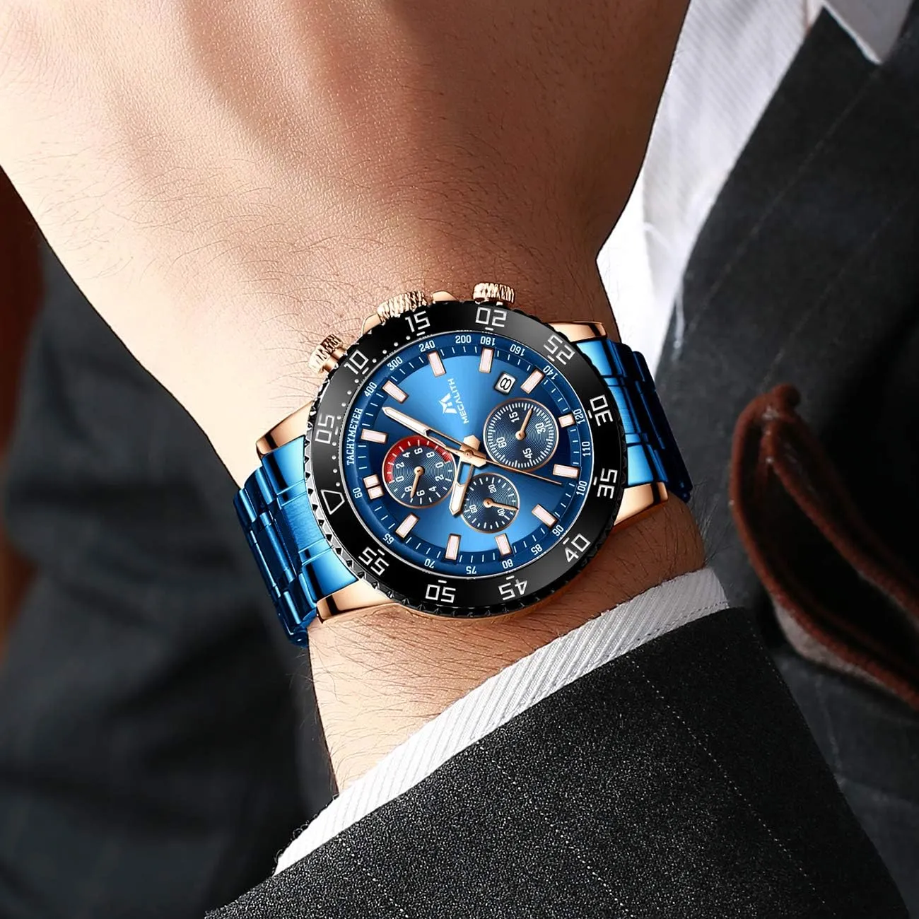 MEGALITH Mens Watches Stainless Steel Waterproof Analog Quartz Wrist Watch Fashion Business Chronograph Watch for Men