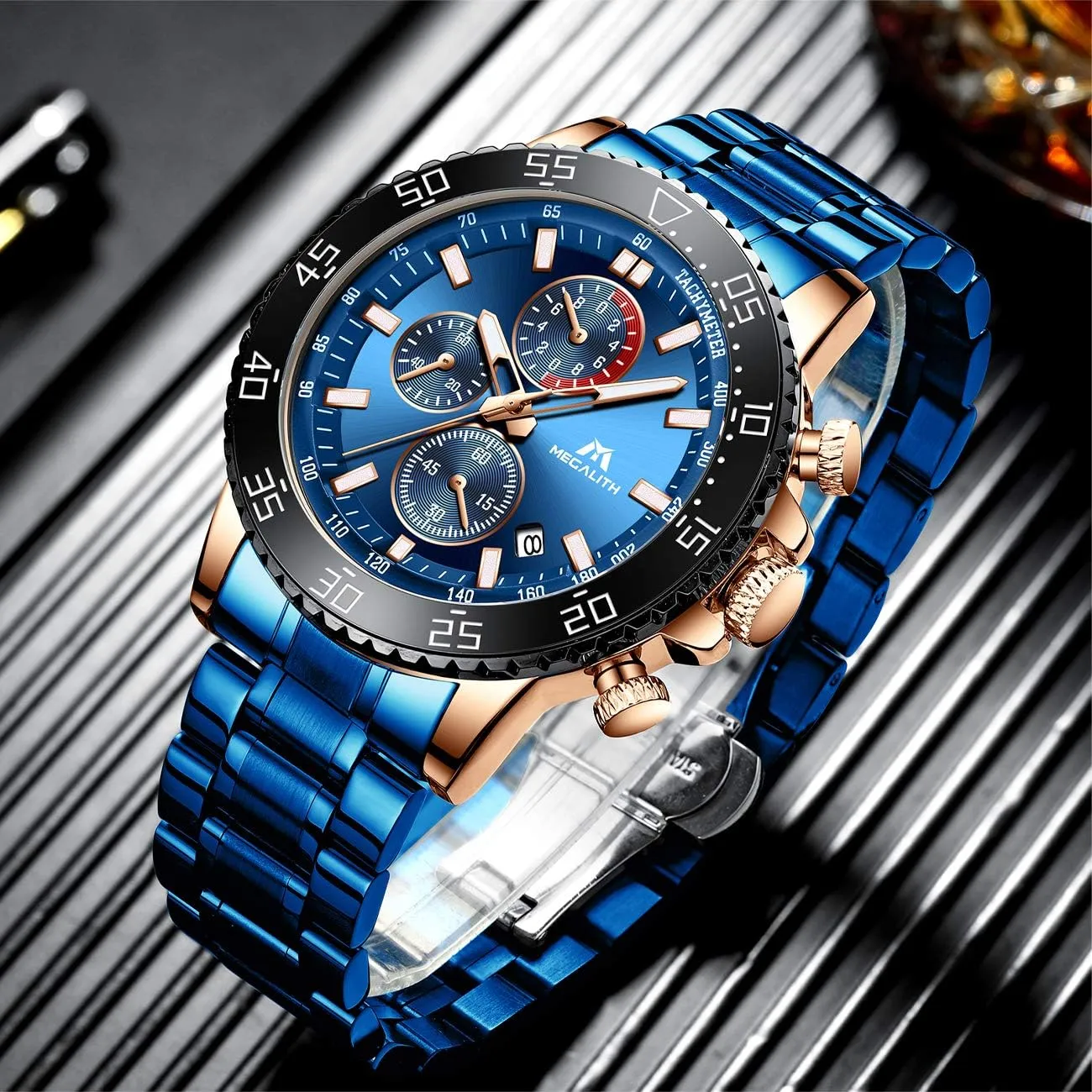 MEGALITH Mens Watches Stainless Steel Waterproof Analog Quartz Wrist Watch Fashion Business Chronograph Watch for Men