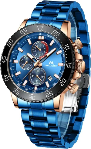 MEGALITH Mens Watches Stainless Steel Waterproof Analog Quartz Wrist Watch Fashion Business Chronograph Watch for Men