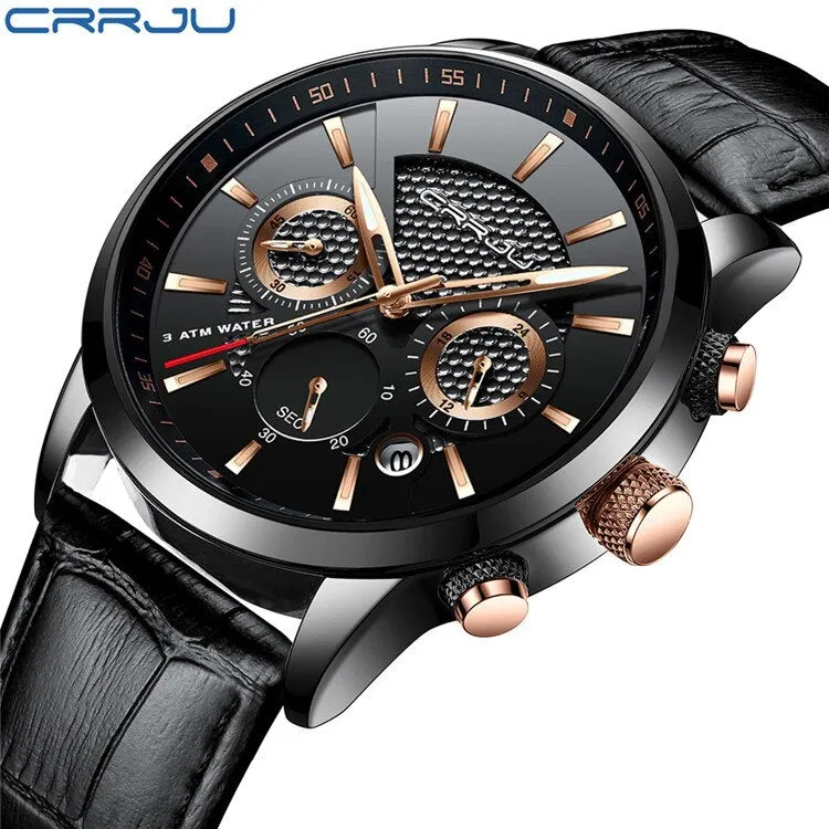 Men Watches Luxury CRRJU Brand Chronograph Men Sport Watches High Quality Leather Strap Quartz Wristwatch Relogio Masculino