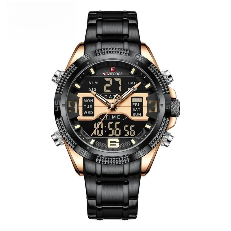 Men Watches Stainless Steel Waterproof Lcd Display Analog Digital Quartz Wristwatches