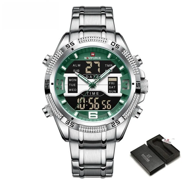 Men Watches Stainless Steel Waterproof Lcd Display Analog Digital Quartz Wristwatches