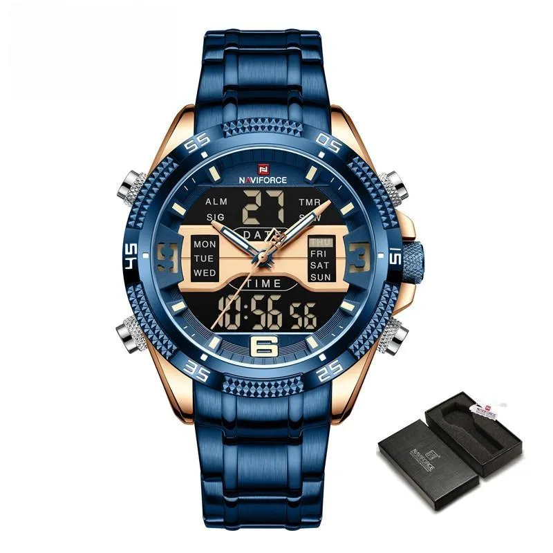 Men Watches Stainless Steel Waterproof Lcd Display Analog Digital Quartz Wristwatches